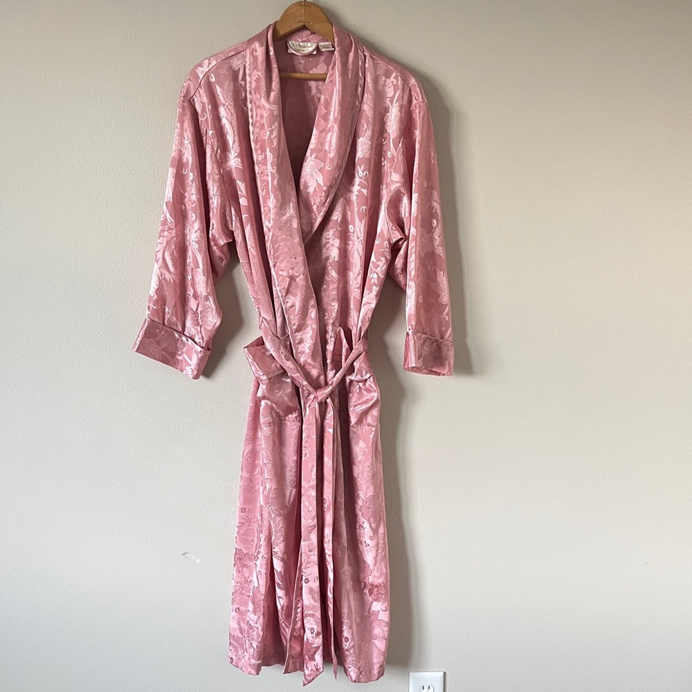 Vintage Victoria's Secret Gold Label Rose Pink Satin Floral Full Length Robe